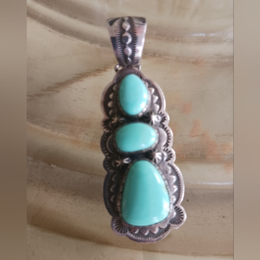 Turquoise Triple Stone Sterling Pendant - Women Jewelry